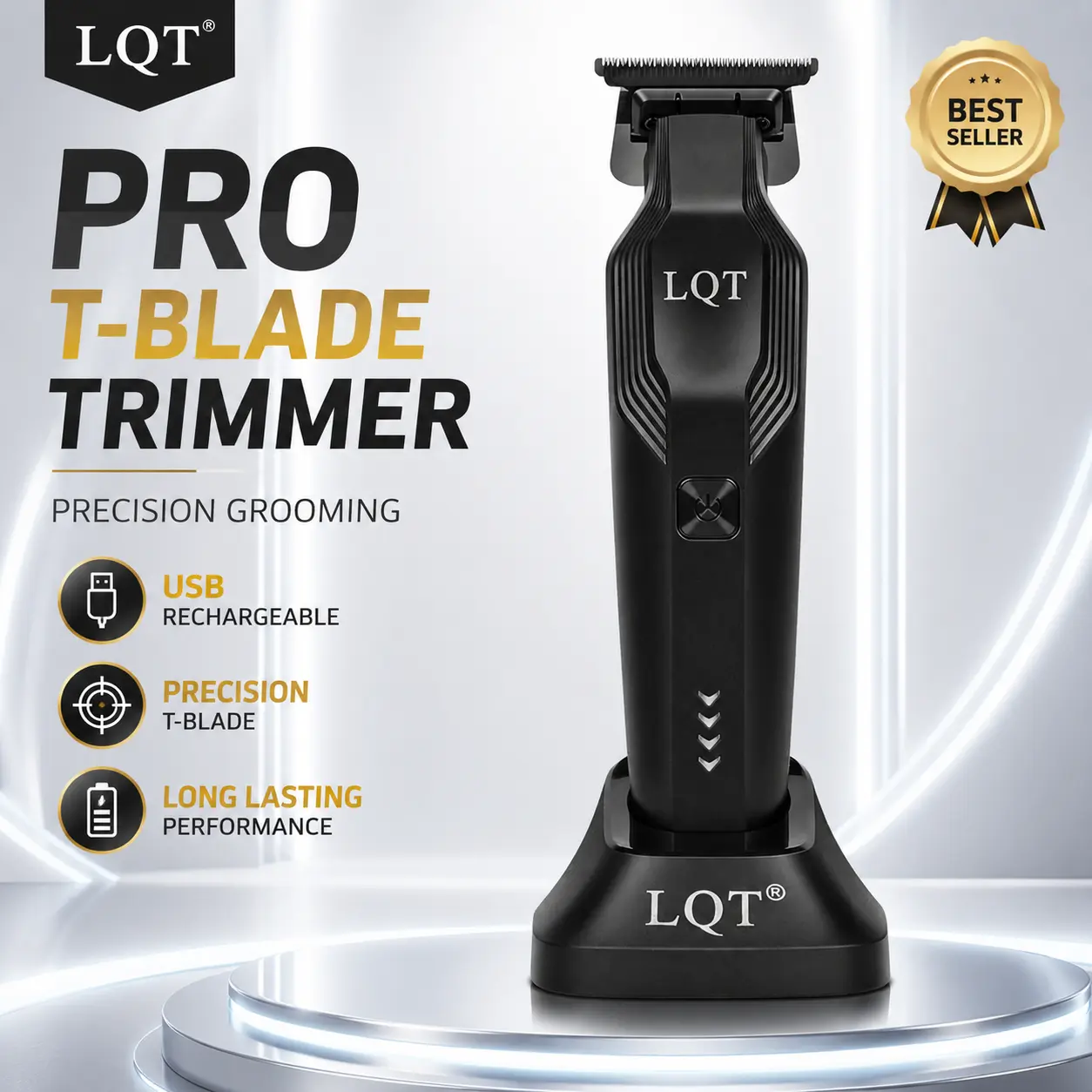 Professional T-Blade Trimmer for Men, LQT Cordless Hair Clippers with Precision Cutting Blade, USB Rechargeable Beard Trimmer, Barber Quality Grooming Tool for Hairline, Beard & Detail Styling underarm