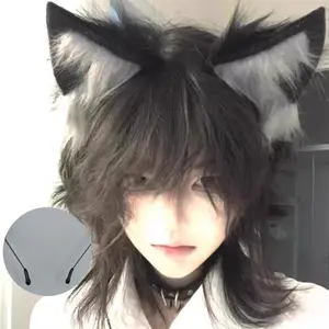 Handmade Wolf Ear Cosplay Cat Ear Headpiece Lolita Couple Plush Realistic Animal Ear Hairband Furry Handmade Cos Accessories