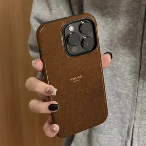 Brown phone case, high-end, two-in-one drop-proof protective case, suitable for iPhone 11, 12, 13, 14, 15, 16, 17 Pro Max and Samsung Galaxy S25 Ultra, S24 Plus, S23 FE, S22, S21, smooth glossy design, MFL42