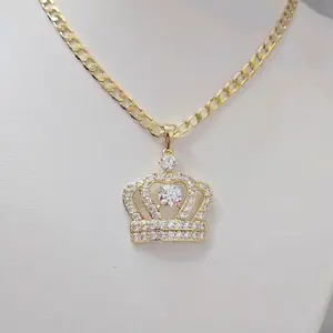 Golden Crown Necklace with Sparkling Cubic Zirconia Pendant 4mmx 20 inches  Durable Chain for Stylish Accessories