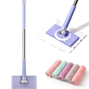 Light Adjustable Cloth Changing Dust Mop for Face Towels & Kitchen Cleaning - 5 Reusable Pads, Swivel Head, Retractable Gap Cleaner, Wet-Dry Dual-Use