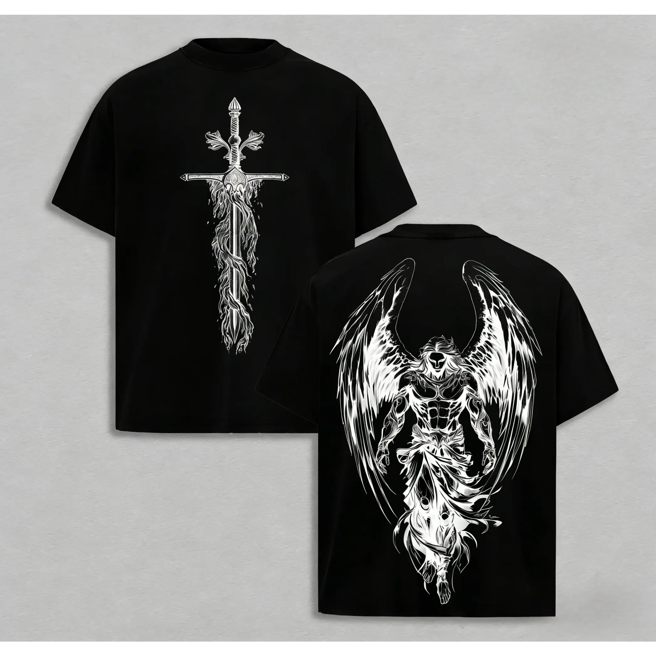 Saint Michael The Archangel x Flaming Sword T-Shirt Washed Christian Shirt, Aesthetic Clothes ,Scales of Justice , Jesus Tees, Christian Merch, Archangel Michael Tees ,Outfit Church