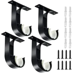 Ceiling Curtain Rod Bracket 4 Pack Heavy Duty Curtain Rod Holders Aluminum Alloy Black Ceiling Curtain Hooks Hangers Fit for 1 Inch Drapery Rods
