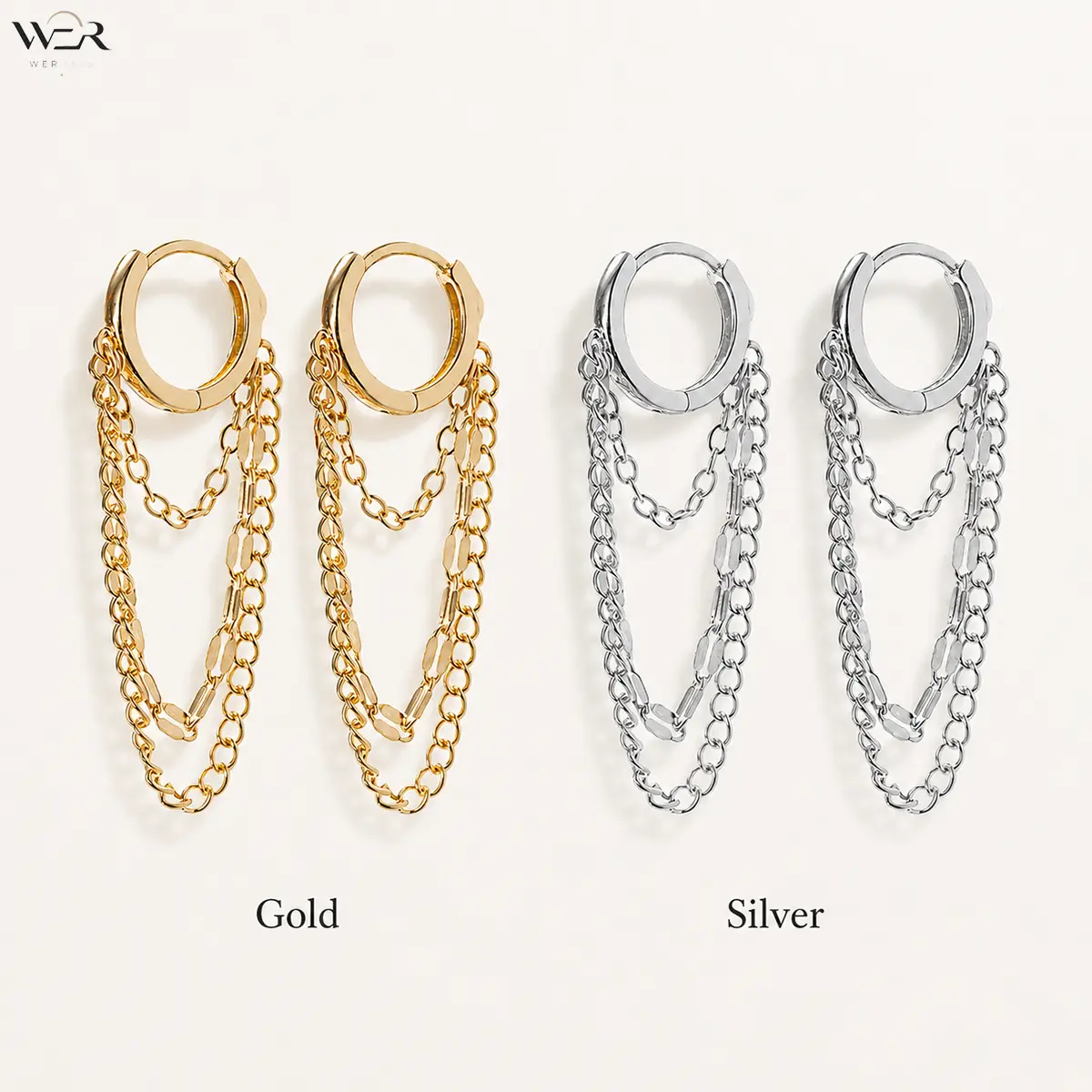 Chain Hoop Earrings Dangling Chain Earrings Gold Chain Earrings Silver Chain Hoops Multiple Chain Earrings for Women Everyday Wear Gift