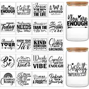 UV DTF Cup Wrap - 20 Sheets Inspirational Quotes Rub on Transfers for Crafting UV DTF Cup Wraps for 16 OZ Mental Health Cups Wrap Transfer Stickers for Glass  Crafts