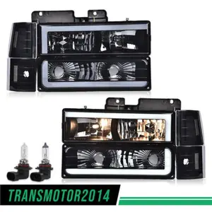 Fit for 1994-1998 GMC C10 C/K Suburban Corner Headlights Bumper Lights Black/Smoke