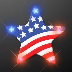 Light Up US Flag Star Flashing Blinking LED Body Light Lapel Pins (Set of 5)