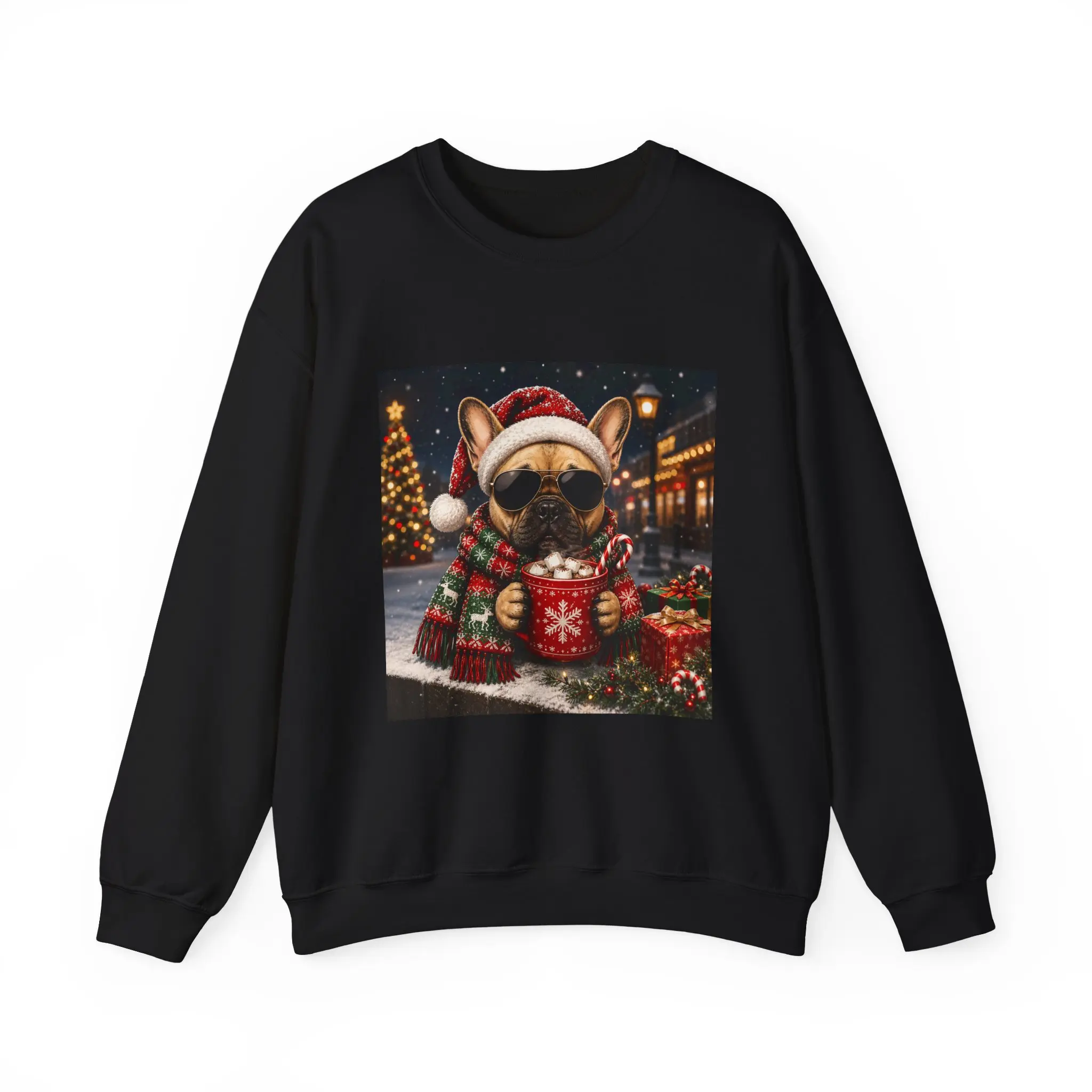 French Bulldog in Santa Hat Sweatshirt | Christmas Puppy Holiday Sweater