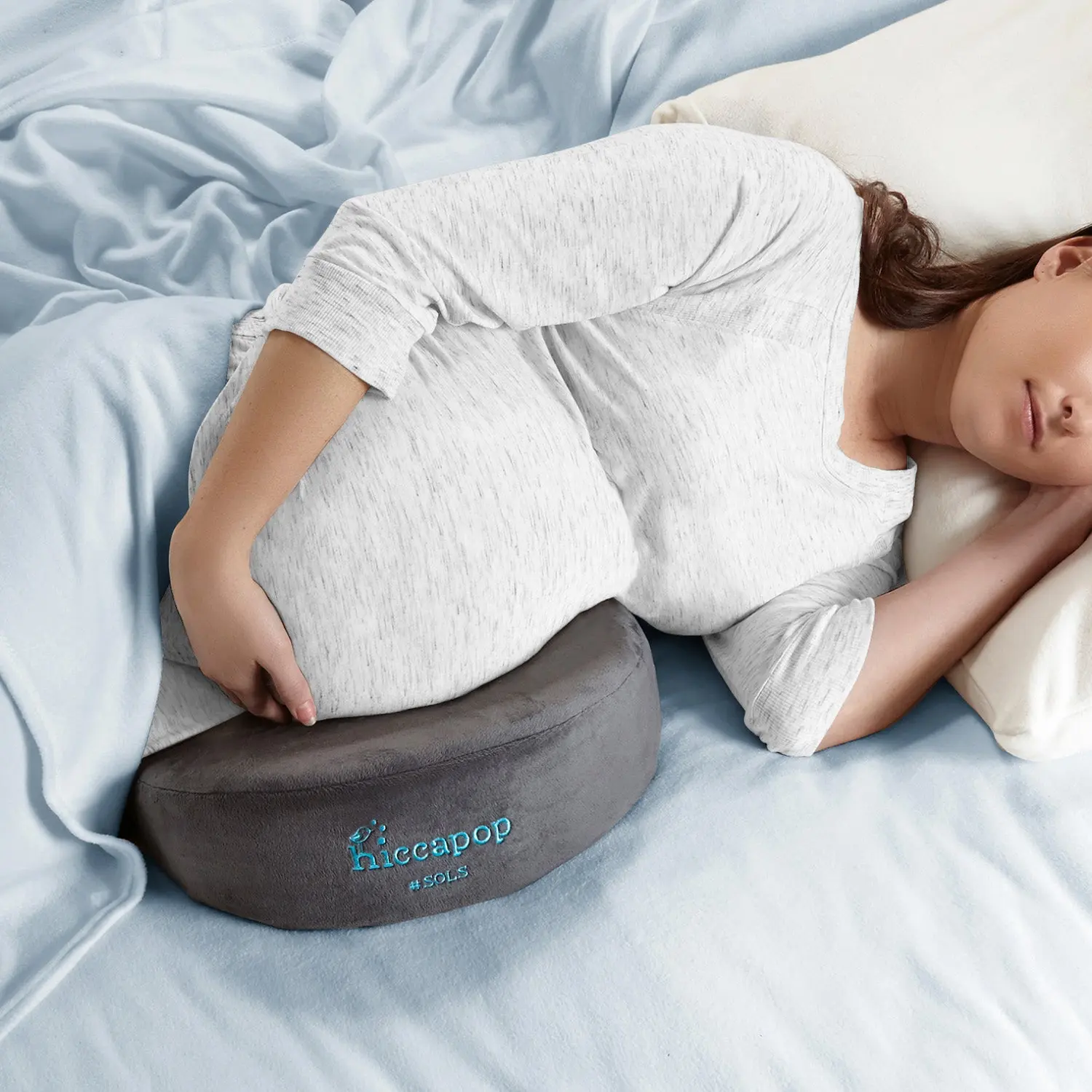 Hiccappo Pregnancy Pillow Wedge - 2-Sided Memory Foam Support for Pregnant Women & Postpartum Care - Soft Velboa Cover, Airflow Ventilation, Portable Travel Pillow, 8x13x15, 6lbs