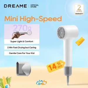 Dreame Mini High-Speed Hairdryer, 270g Lightweight, Fast Drying, Customizable Modes, 100,000RPM Motor, NTC Temperature Control, Negative Ion Cares, 5 Cutomizable Modes, Kid's Mode