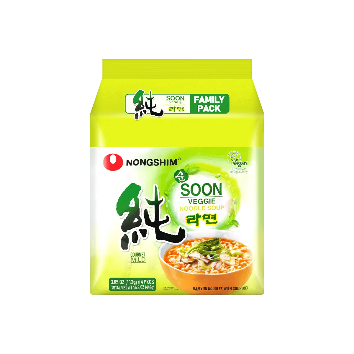 NONGSHIM Soon Veggie Noodle Soup - Gourmet Mild Ramen, 4 Packs* 3.95oz