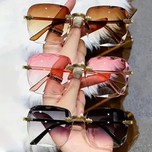 Gradient Lenses 3pcs Frameless Edge-cut Shiny Glasses - Anti-reflective, Glass Reflection Fashion Style, Suitable for Beach and Party