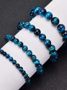 Unisex Elegant Blue Tiger Eye Stone Beaded Bracelet, Trendy Bangles, Fashionable Jewelry for Party, Daily Clothing Decor, Trendy All-match & Exquisite Jewelry for Birthday Gift