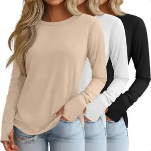 HS3 Pack Women's Long Sleeve Shirts with Thumb Holes, Cotton Casual Crew Neck Tunic Tops Fall Loose Y2k Trendy Outfits