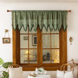 Modern Simple Cotton Linen Curtain, Fringe Trimmed Triangle Drape, Country Style Short Curtains, Filter Light Sunshade Dustproof, Tassel Decor Curtain, Room Decor Curtain