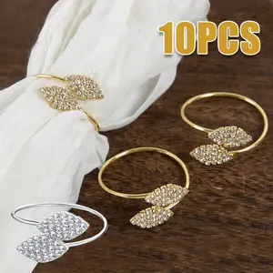 10PCS Leaves Napkin Rings Elegant Gold Sliver Leaf Napkin Buckles Holder for Birthday Wedding Party Dinner Table Decor