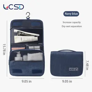 LCSD Travel Puffy Toiletry Makeup Bag Navy Blue Lightweight Large Wide-open TraveBag for Women with Handle for Accessories Essentials Perfect Gift for Thanksgiving Christmas