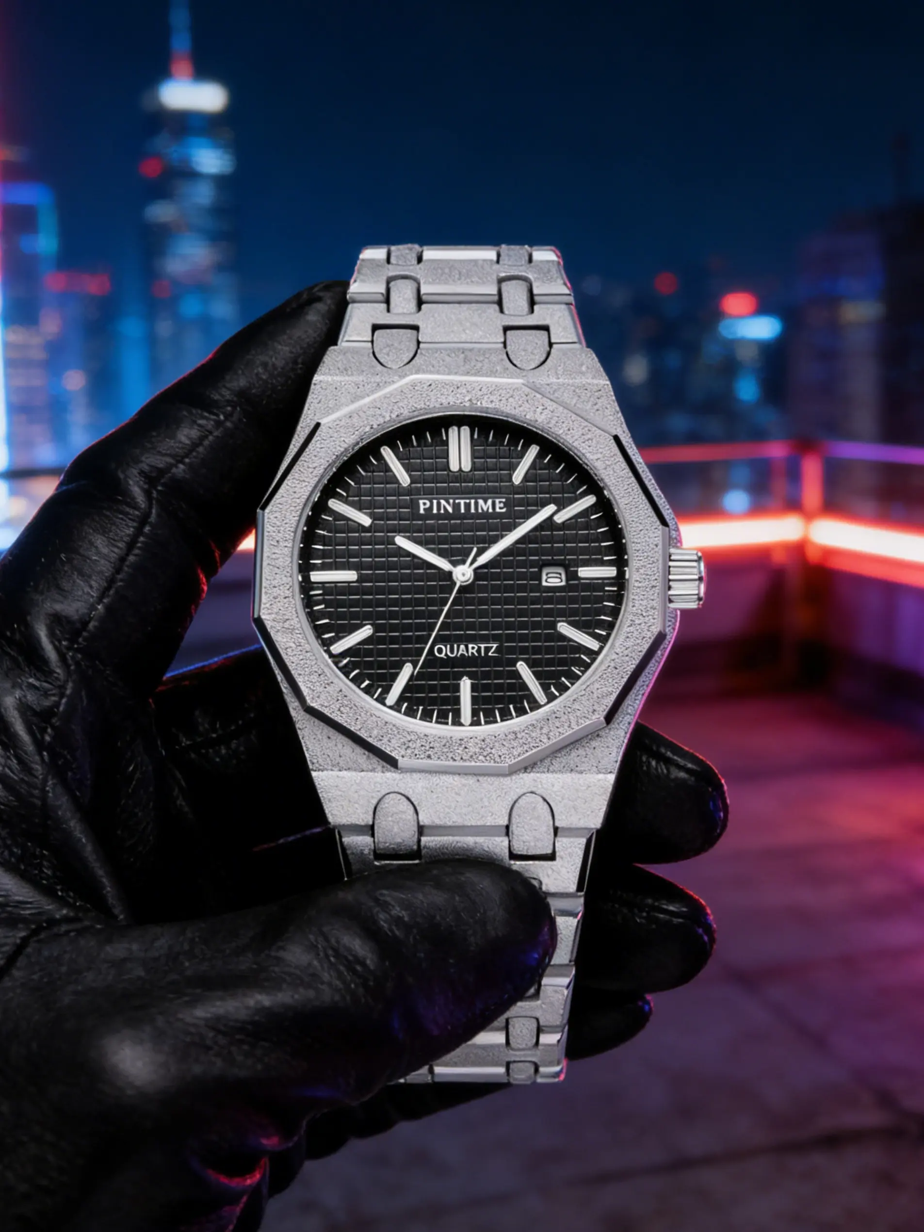 Men's Quartz Stainless Steel Wristwatch, Stainless Steel Strap, Waterproof Luminous Business Calendar, Casual Style, Round Analog Dial, Buckle Closure