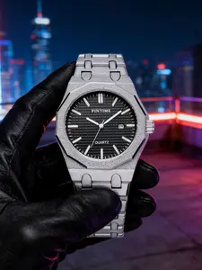 Men's Quartz Stainless Steel Wristwatch, Stainless Steel Strap, Waterproof Luminous Business Calendar, Casual Style, Round Analog Dial, Buckle Closure