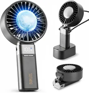 SOTHING Portable Fan Rechargeable with Charging Dock, Auto-Oscillating, 4.43 Inch Oversized Fan Head, Handheld Fan with Cooling Plate, 180° Foldable, 19.4 Ft/S Airflow, 1-100 Speeds, up to 16H Runtime