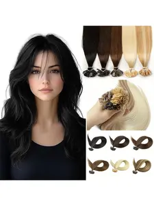 Flat Tip Hair Extensions Human Hair, Seamless Tape Extensions, Keratin Tip Hot Fusion, Natural Blonde, Pre Bonded, 50pcs, High-Quality Synthetic Fiber