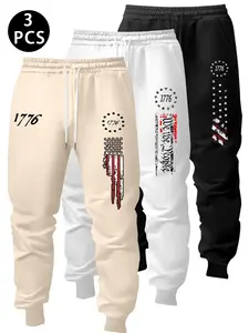 Men's 3-Piece 1776 American Culture Print Jogger Pants, Casual Fitted Long Regular Fit, Comfortable Durable Fashion for All Seasons