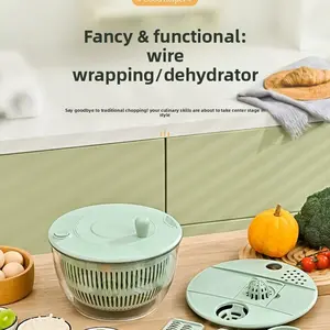 Salad Spinner Large, 2 IN 1 Vegetable and Fruit Washing Bowl with Strainer, Lettuce Spinner with 5 Blades Slicer, Egg Yolk Strainer, Salad Bowl for Efficient Salad Preparation, 5.3 Qt Kitchen Gadgets Set