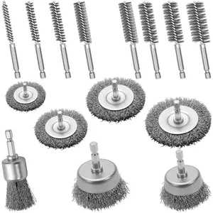 15Pcs Abrasive Brushes with 1/4 Inch Hex Shank for Set Contains Carbon Wire Cup Brush, 304 Stainless Wire Bore Brushes for Removing and Rust