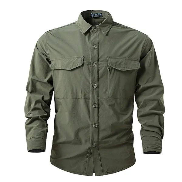 Men's Army Green Workwear Shirt with Stand Collar, Button Front Closure, Double Patch Pockets, Durable Casual Top for Outdoor Activities & Everyday Wear - TikTok Shop Men's Army Green Workwear Shirt with Stand Collar, Button Front Closure, Double Patch Pockets, Durable Casual Top for Outdoor Activities & Everyday Wear - TikTok Shop