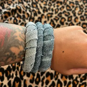 Denim Wrapped Bangles – Acid Wash + Sky Blue + Ocean Blue – Bold Festival Jewelry