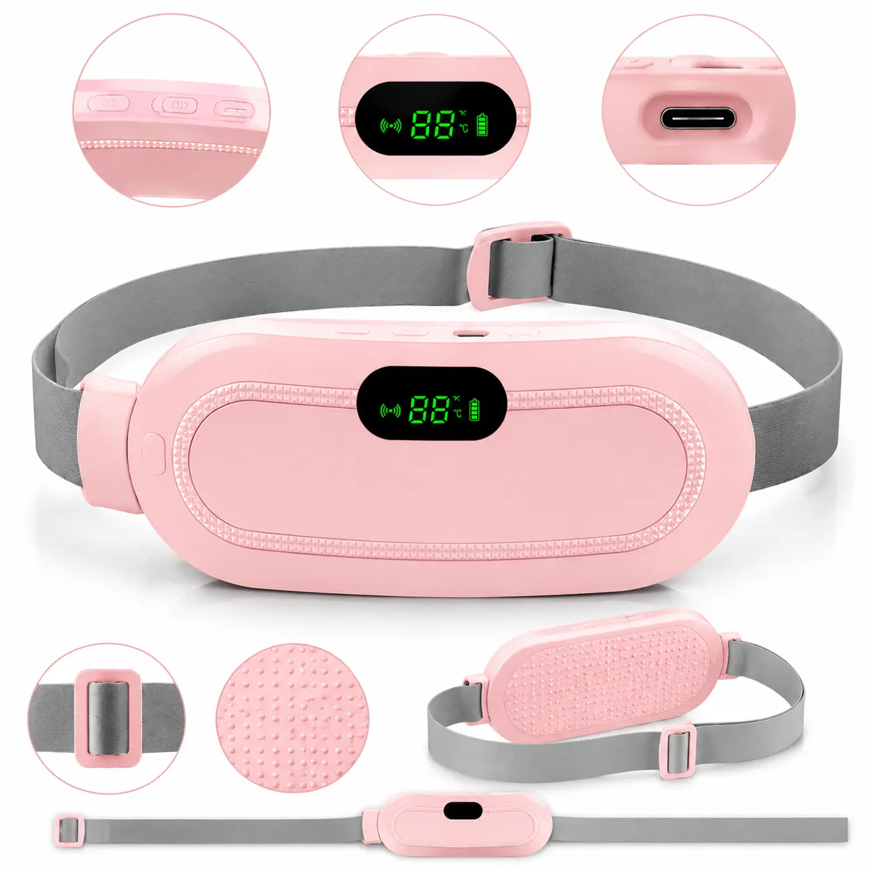 Women's Smart Cordless Menstrual Heating Pad - Electric Uterus Warmer Belt with Waist-Vibrating Abdominal Massager (Personal Care Appliance)
