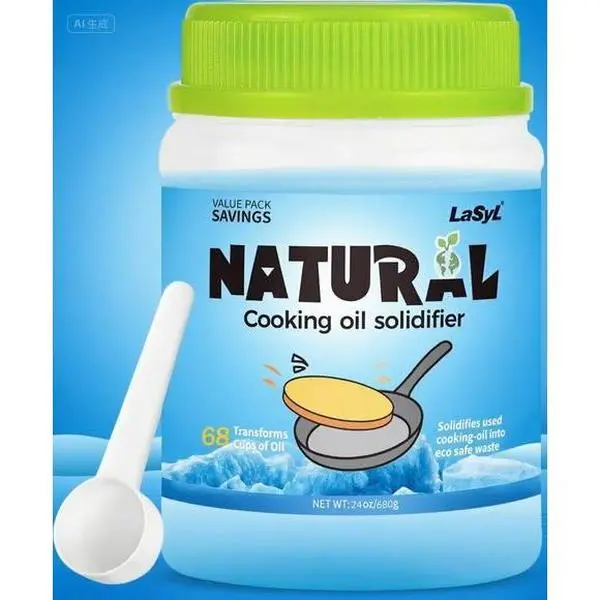 24 Oz Plant-Based Oil Solidifier Powder - Harden Up to 4.5 Gallons of Used Cooking Oil - Eco-Friendly Oil Hardener for Easy Disposal - Value Pack Waste Oil Solution - Mess-Free Kitchen Helper - Reusable & Non-Toxic Formula