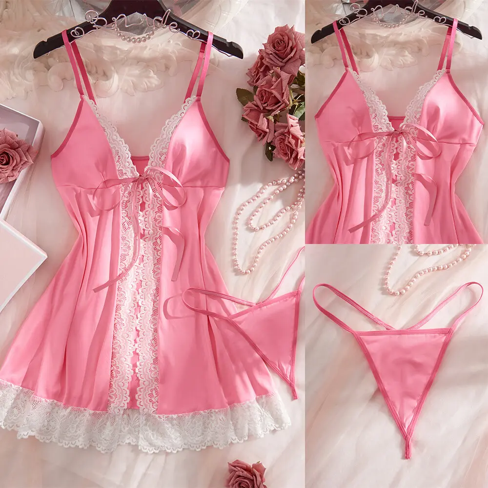 Pink Sexy Women's Lingerie With G-string Lace Nightdress Babydoll Open Front Sleepwear - TikTok Shop Pink Sexy Women's Lingerie With G-string Lace Nightdress Babydoll Open Front Sleepwear - TikTok Shop