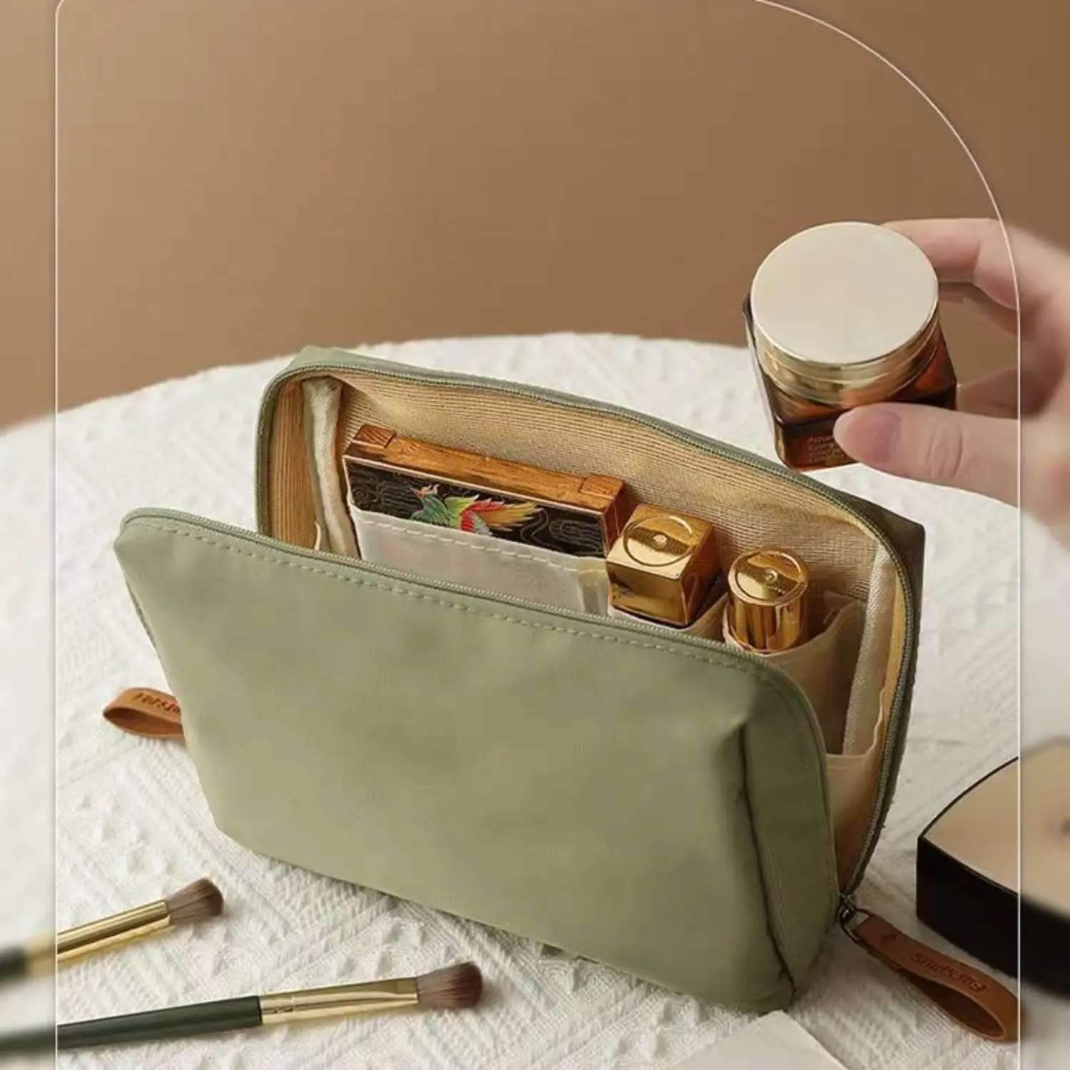 1 pc makeup bag suitable for wallet, small makeup bag, mini portable handbag, suitable for women and girls, emerald green portable waterproof makeup bag for women, Makeup Organizer Pouch, Travel Cosmetic Bags, Makeup Storage Bag