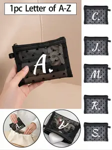 A cute heart-shaped transparent mesh bag, mini storage bag - heart-shaped letters A-Z, portable cosmetic bag, multi-functional travel carrying bag, travel cosmetic organizer, suitable for dormitory storage, and a must-have for travel, Cosmetic Pouch