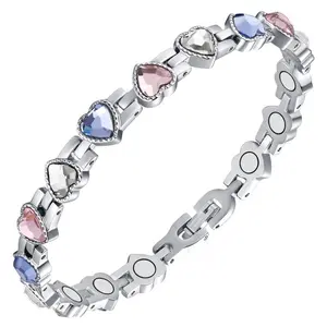 Feraco Magnetic Bracelets for Women, Titanium Steel Magnetic Bracelet with Neodymium Magnets & Sparkling Crystals, Adjustable Length with Secure Clasp, Jewelry Gifts