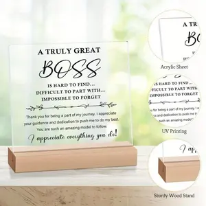 1pc Acrylic-Wood Plaque, Home Decor Sign with Heartfelt Text, Boss Day Inspirational Appreciation Keepsake, Thank You Gift for Women,summervibes Home Office Decoration Wooden