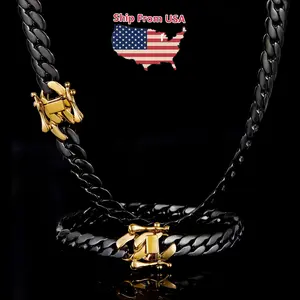 10MM Miami Cuban Bracelet Necklaces  Black Stainless Steel Chain Herringbone Bracelet Necklace for Men/Women Hip Hop Jewelry 16-24in