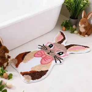Retro Easter Bunny Bath Mat,Rabbit rug,Fun Spring Bathroom Decor,Soft and absorbent floor mat,bathroom carpet,Bathroom Decorative Mat,Suitable for bathrooms, bedrooms, kitchens,Interior decoration, holiday themes, home decor, Easter gifts