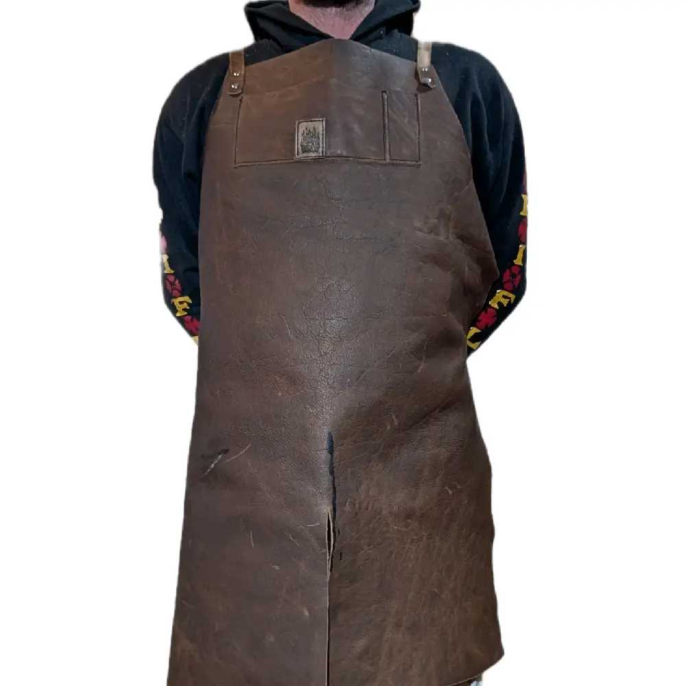 Full Grain Leather Apron with 2 Front Pockets, Adjustable Straps
