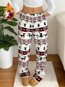 Women's Christmas Party Pajamas Long Pants Home Wear Fall Winter Comfortable Soft Warm Sleepwear, Ladies' Cozy Nightwear