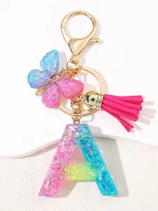 1pc/Initial keychain accessories Creative English letters resin butterfly tassel key ring chain pendant - Fashionable car backpack decorative pendant - Ideal gift for Christmas party