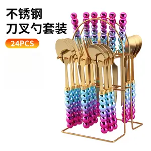 High-Quality Stainless Steel Imitation Pearl Western Cutlery Set 24-Piece Steak Knife Fork Steak with Stand Cutlery Box Set