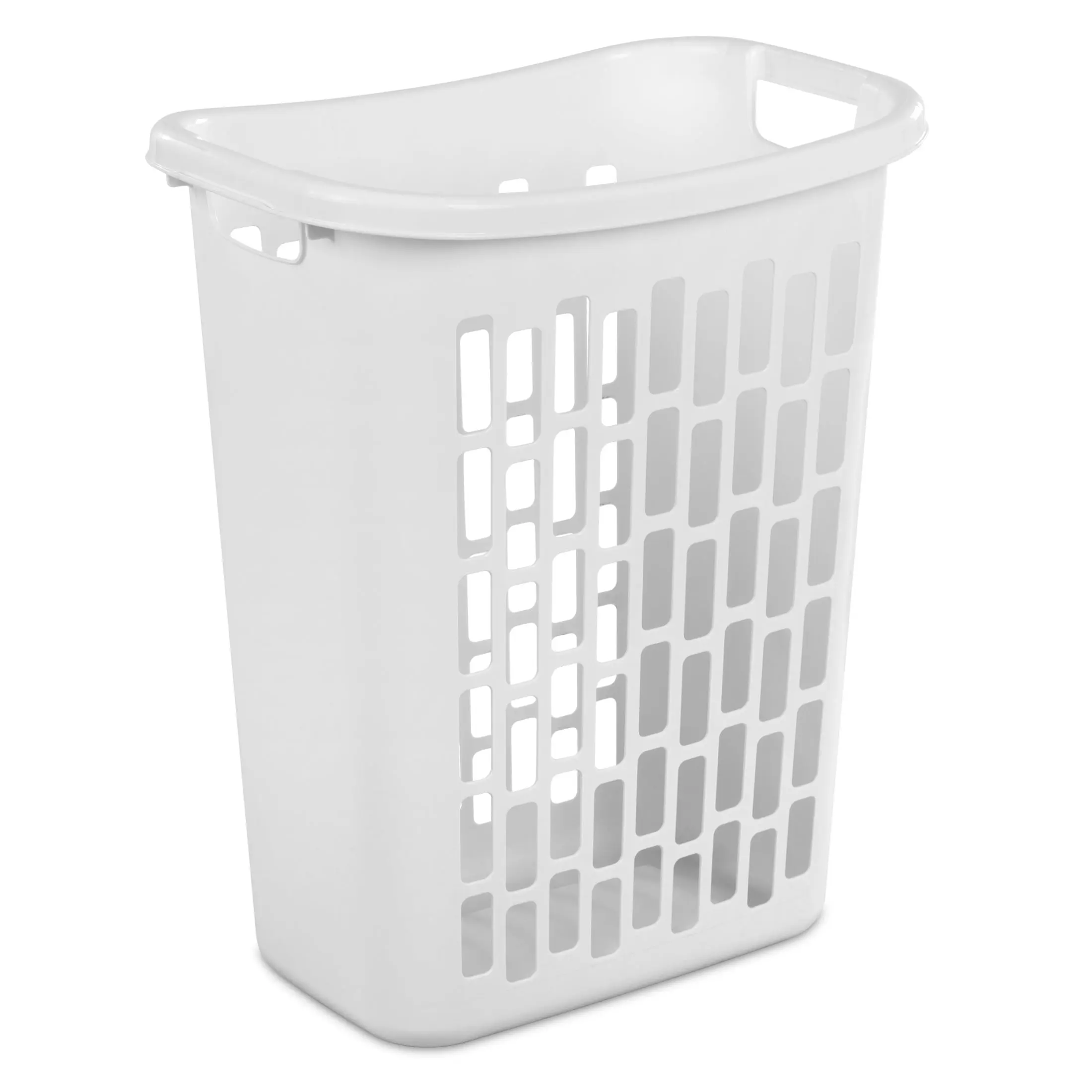 Rectangular Plastic Laundry Hamper, Slim Narrow Space Design, 1.8 Bushel Capacity, Open Ventilated Hamper with Handles, White