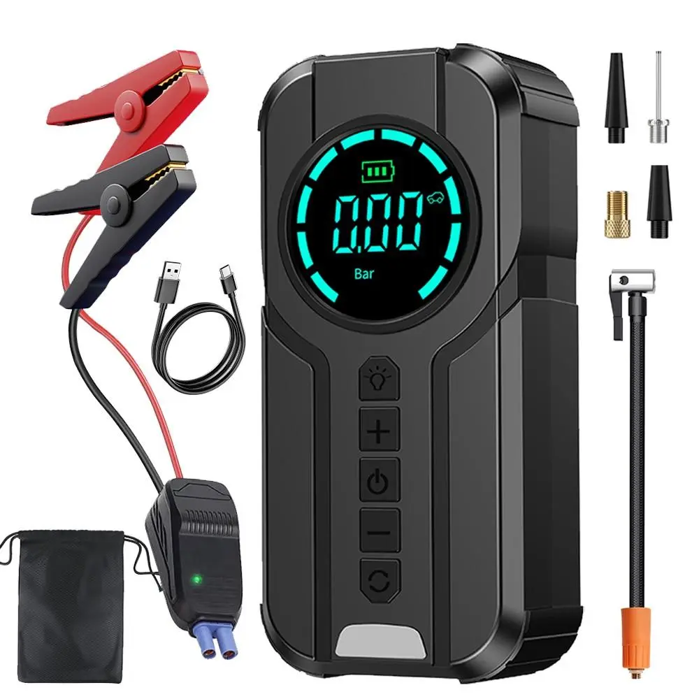 4 In 1 Cordless Tire Inflator 150 PSI Portable Compressor Quick Inflation Pump Tire Inflator for Car,Motorcycle,Bike,Balls, Rechargeable Via USB-C as Torch and Power Bank