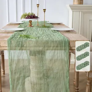 3 Pack Sage Green Cheesecloth Table Runners, 120 Inch 10Ft Moss Gauze Table Runner for Wedding Birthday Party  Shower Centerpiece  Decorations