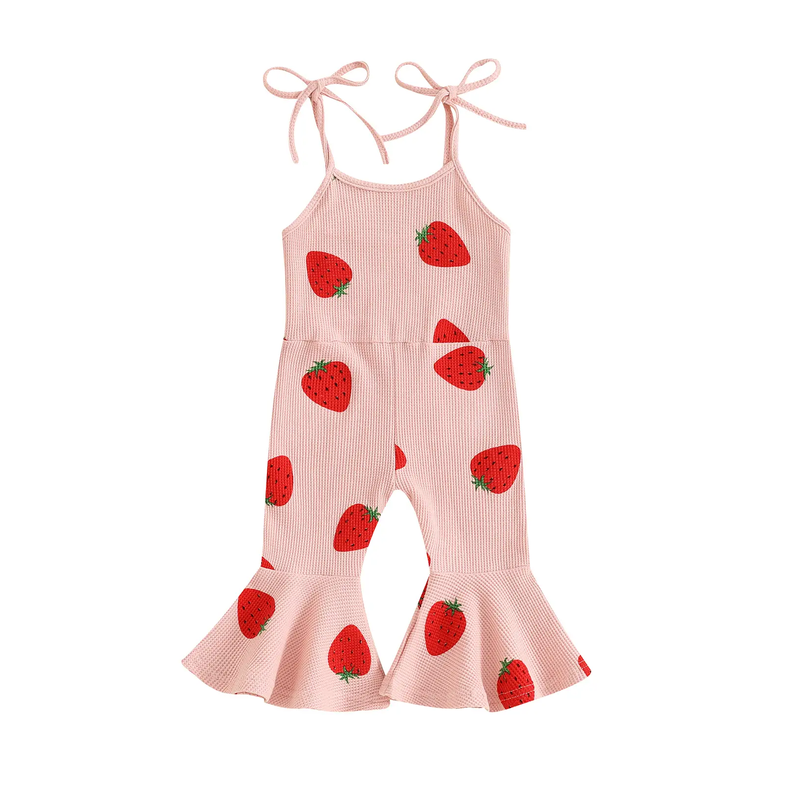 Canrulo Toddler Girl Bell Bottom Jumpsuit Strawberry Print Romper Baby Spaghetti Straps Overalls Flare Pant Kid Playsuit #springtok