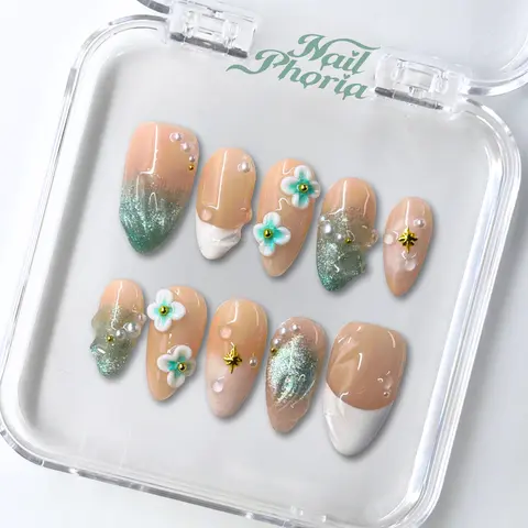 NailPhoria MEADOW MIST - SPRING Handmade Press-On Nails | Reusable, Salon-Quality, Long-Lasting, Glossy Design