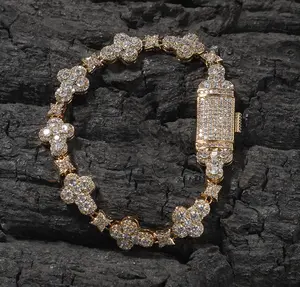 UJ Hip Hop Unisex Cross Star Zircon Cuban Link Bracelet For Men Woman, Couple Christmas Valentine's Day Gift