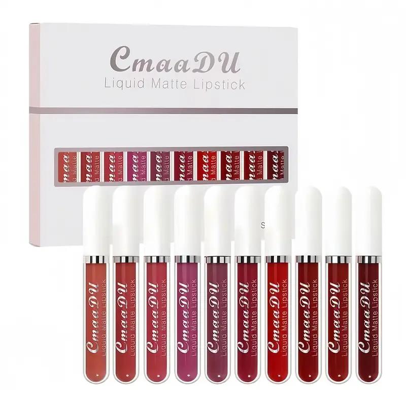 10-Piece Matte Liquid Lipstick Multi-Pack, Long-Lasting Waterproof Cosmetic Lip Glaze with a Non-Stick Finish for All Skin Types, 10 Pcs, Matte Liquid Color, Makeup Products, Beginner Makeup, Acne Prone, Sweatproof Hold